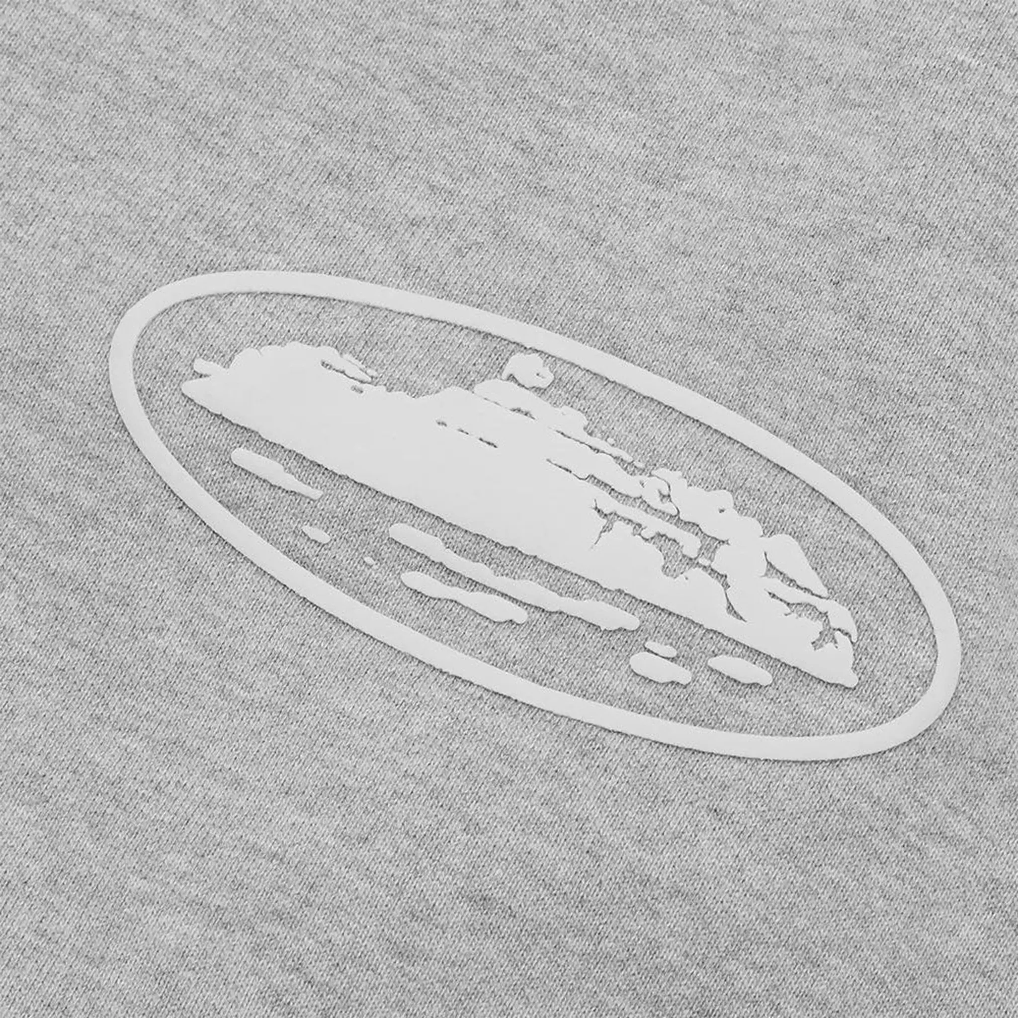 Detailed Logo View of Corteiz Island Puff Print Heather Grey Zip Up Hoodie CRTZ0524-192